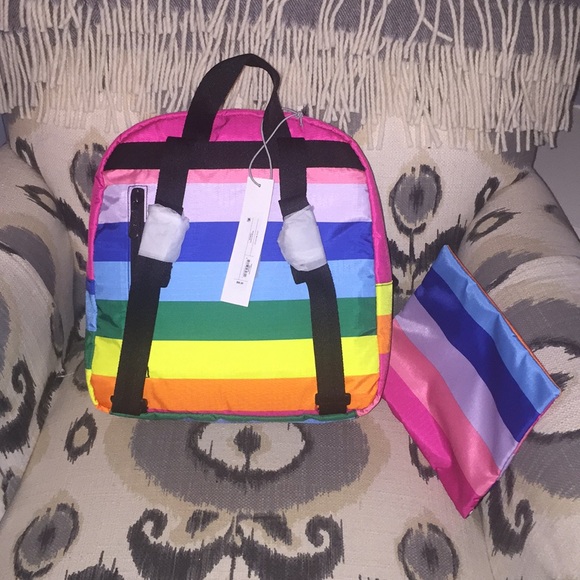 Rainbow Le Sportsac backpack with rainbow pouch.